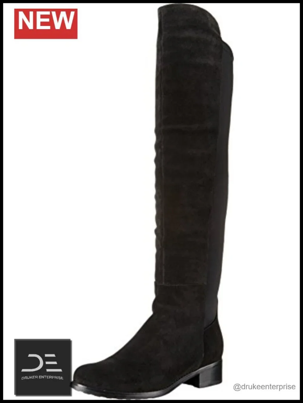 Waterproof Over the Knee Riding Boots Stretchy Calf Stacked Heel Suede